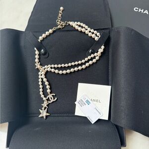 Chanel pearl gem star asymmetrical necklace